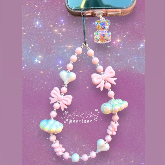 babydoll bling boutique Accessories - Phone Strap Lanyard ✨☁️ Luxury cloud ribbons hearts beaded shiny luxe y2k kawaii